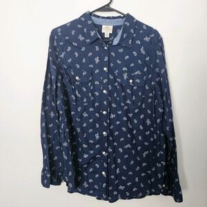 St Johns Bay Womens Paisley Button Up Top Size 2X Blue Boho Artsy Mature Western